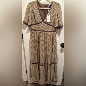 Elegant Brown Patterned Maxi Dress